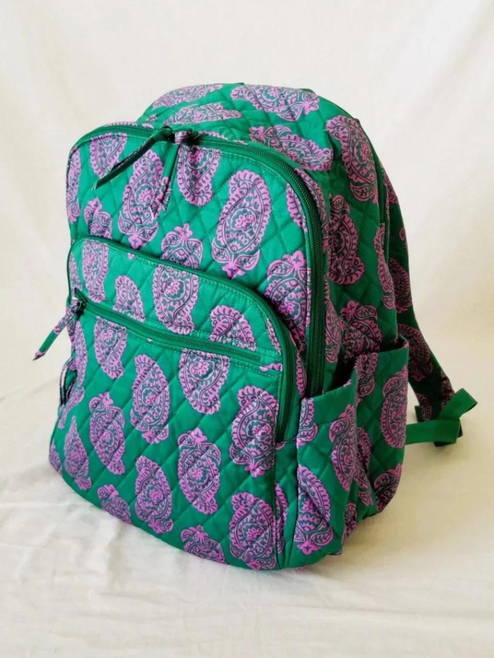 NWOT! Vera Bradley Green & Purple Paisley Quilted Backpack with Laptop Pocket